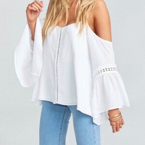 Show Me Your Mumu Tucker Top with Belled Sleeves in White Cloud